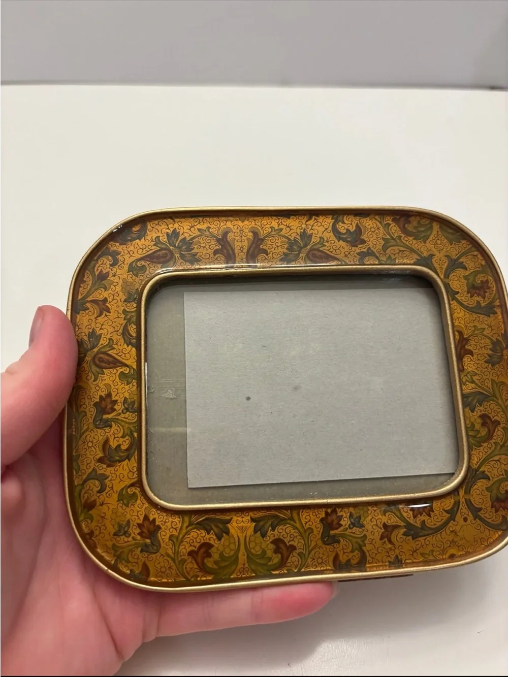 Vintage floral Bucklers 5th Ave Brass Enamel Yellow Floral Picture Frame